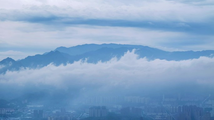 庐山及山下云雾升腾航拍延时