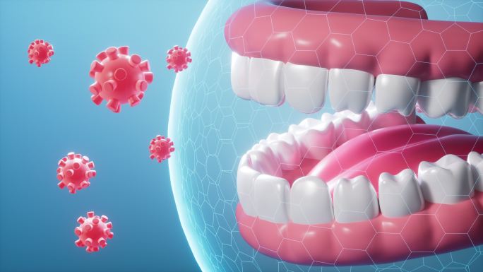 人类牙齿抵御细菌病毒口腔健康概念动画