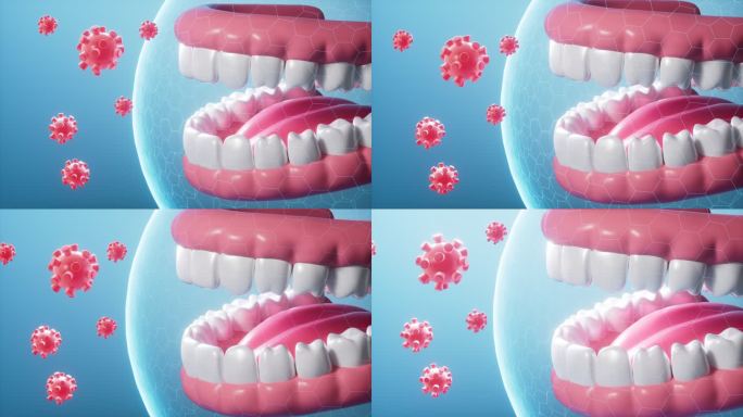 人类牙齿抵御细菌病毒口腔健康概念动画