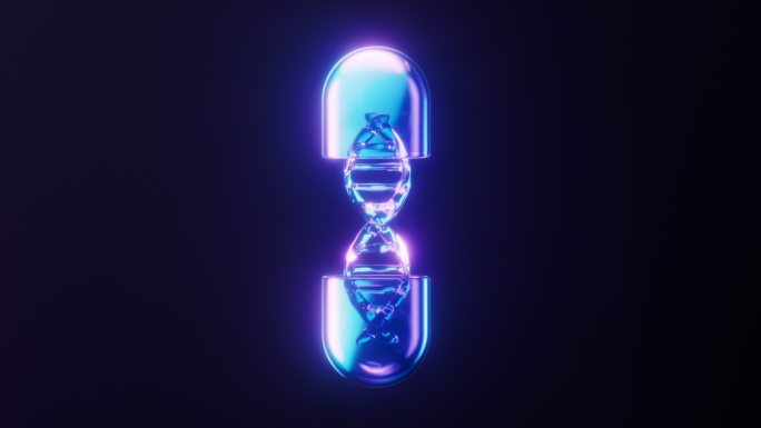 医药胶囊与霓虹灯光效果循环动画3D渲染