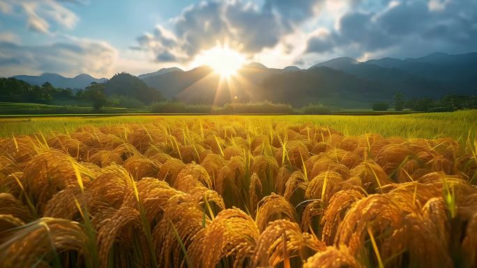 稻田 水稻丰收合集 金黄色的田野