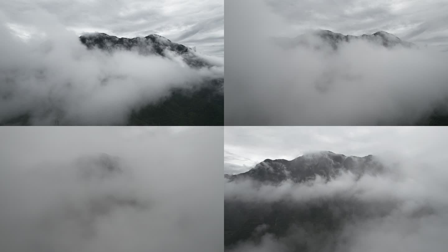 高山森林穿云多云大气航拍开场镜头推镜头