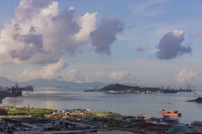 深圳港口和香港机场、港珠澳大桥延时摄