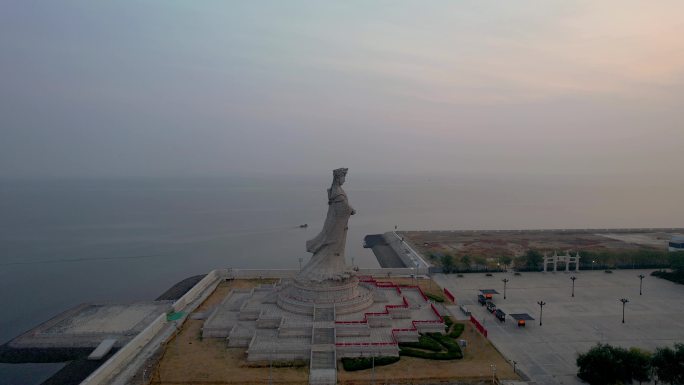 天津滨海妈祖文化园妈祖雕像日出日落航拍