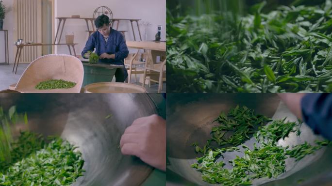 4k-手工制茶工艺人炒茶绿茶