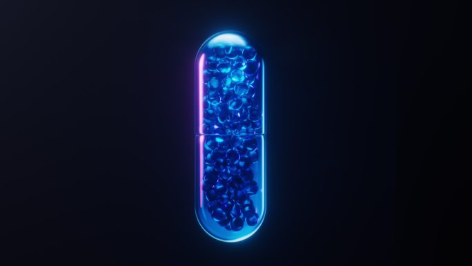 医药胶囊与霓虹灯光效果循环动画3D渲染