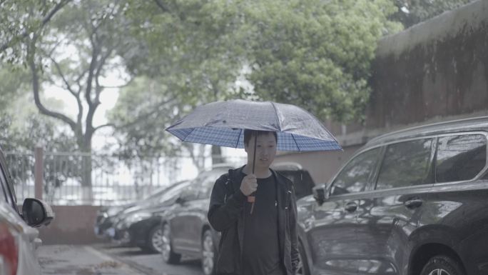 雨天打伞行走