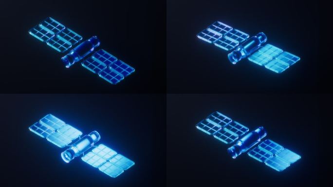 人造卫星与霓虹灯光效果循环动画3D渲染