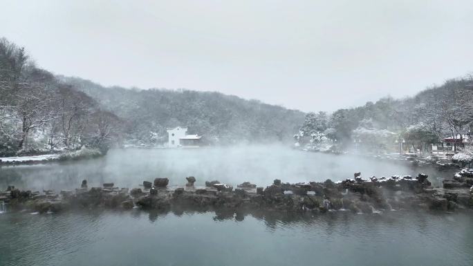 4K航拍南京浦口珍珠泉下雪合集