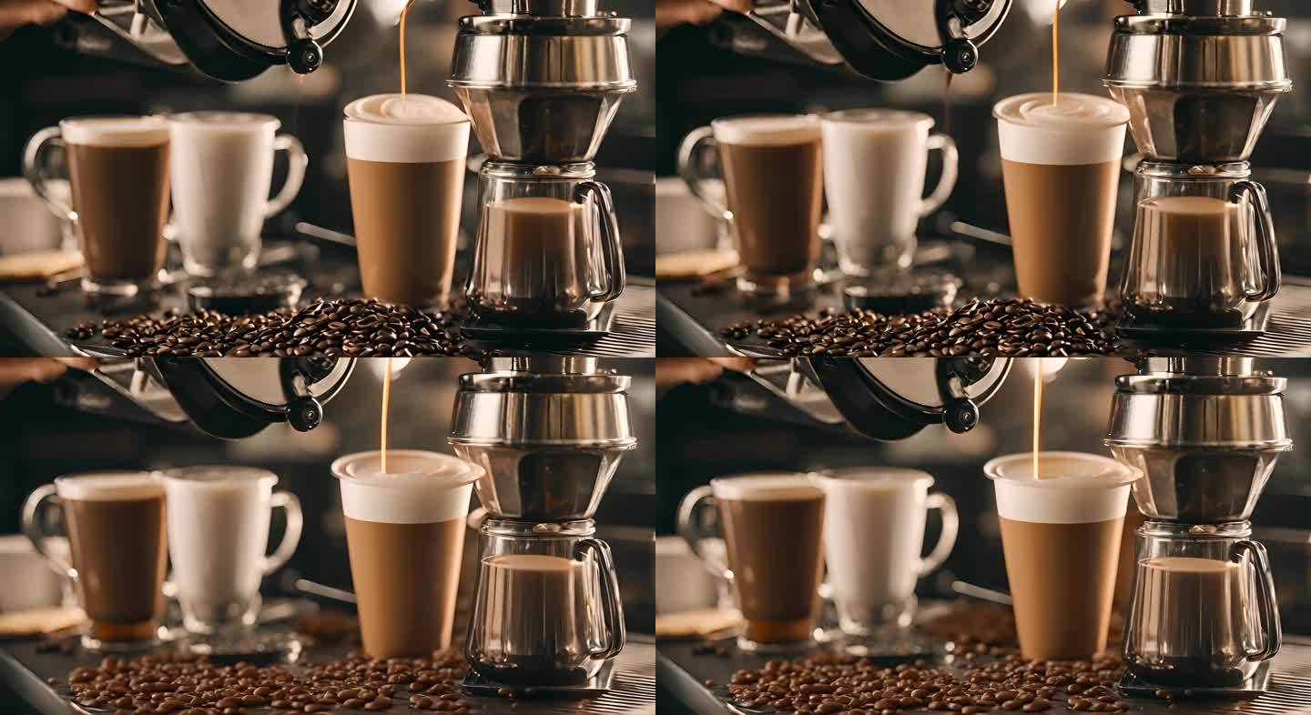 咖啡馆员工咖啡师用鲜奶油准备咖啡饮料