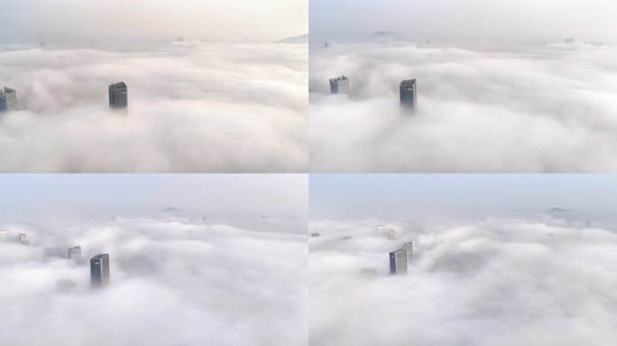 广州南沙大湾区云海平流雾航拍4K