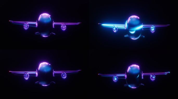 飞机与霓虹灯光效果循环动画3D渲染