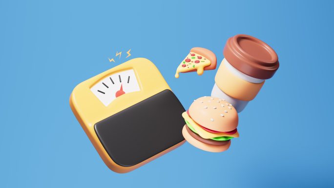 快餐脂肪摄入体重超重概念动画