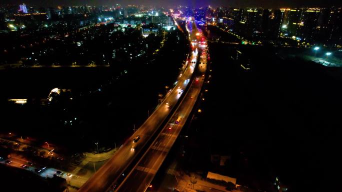 杭州钱塘江江景江东大桥城市夜景航拍