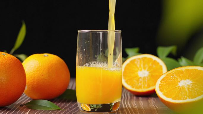 玻璃杯子里倒入的新鲜橙汁
