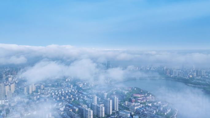 平流雾下的九江城景航拍延时