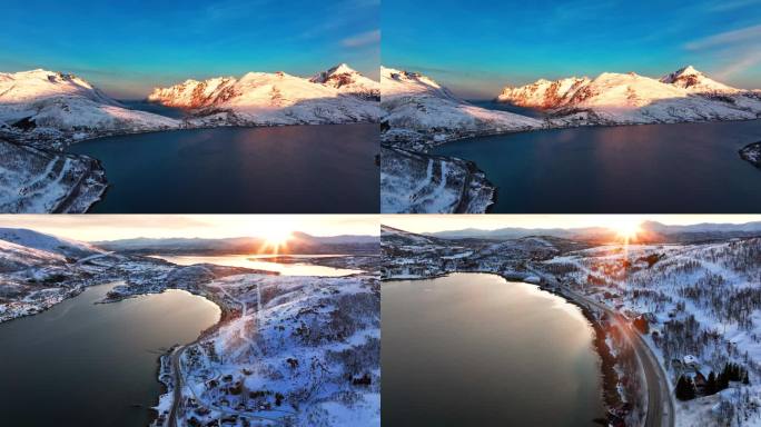 4K航拍北欧挪威冰湖自然风光