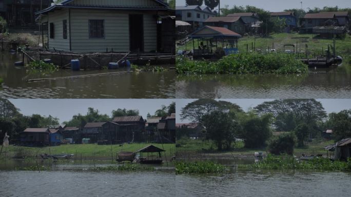 东南亚柬埔寨洞里萨湖贫民窟难民水上村庄