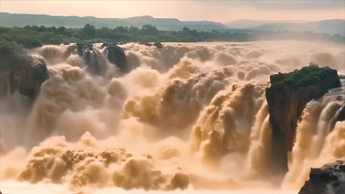 中国祖国大好河山黄河瀑布风景风光唯美素材