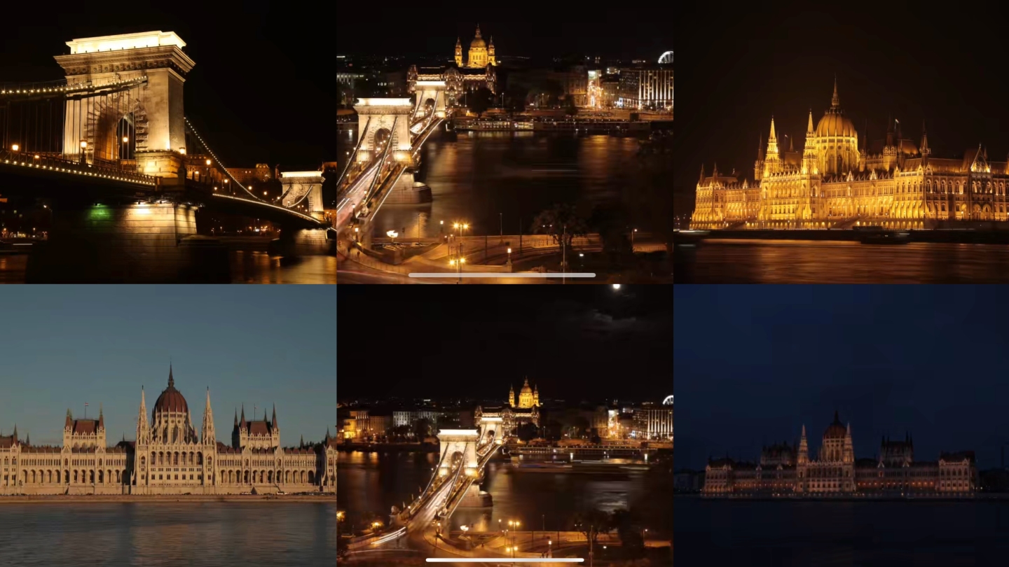 布达佩斯夜景黑夜到白天4K航拍延时组合