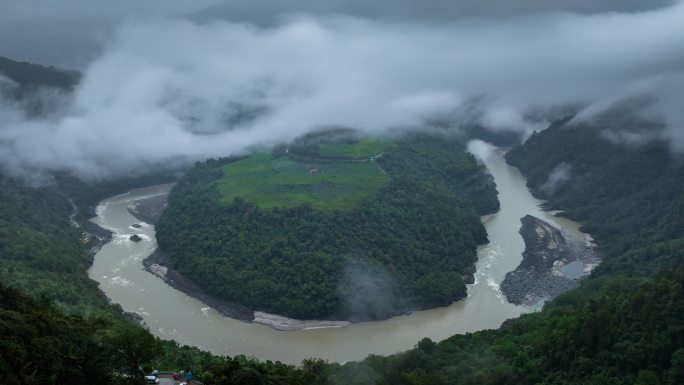 西藏墨脱县雅鲁藏布江果果糖大拐弯高山延时