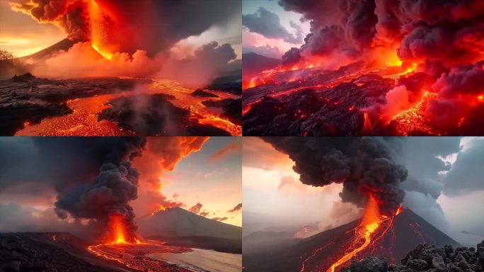 末日活火山爆发喷发岩浆自然灾害素材原创富