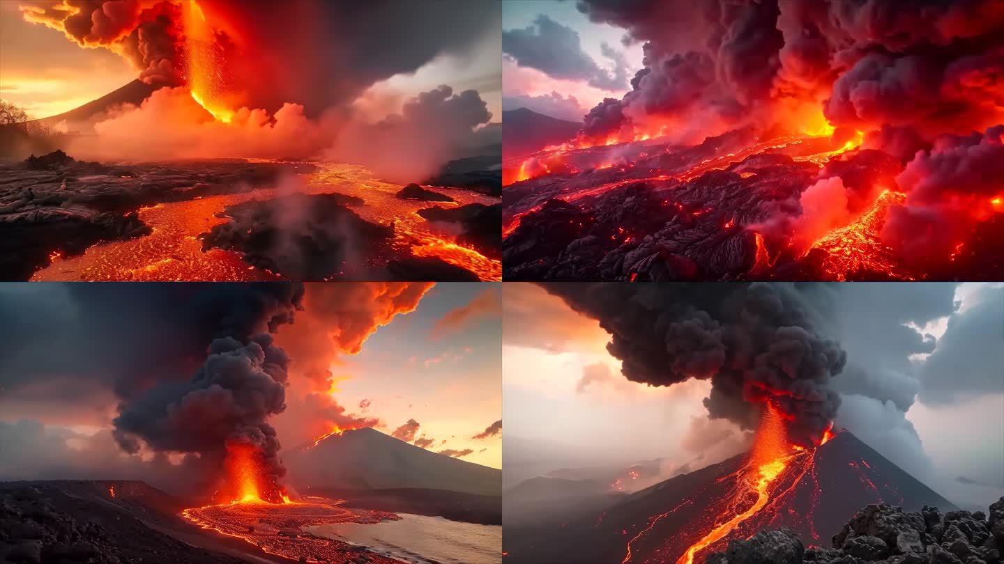 末日活火山爆发喷发岩浆自然灾害素材原创富