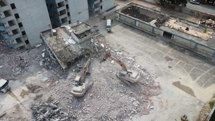 广东东莞：航拍拆除工业区厂房场景