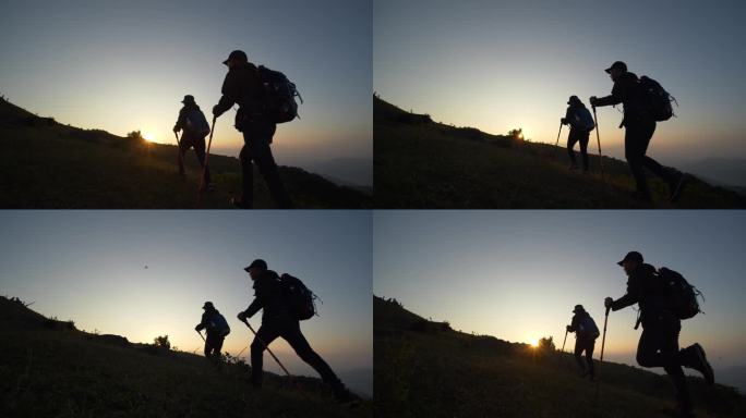 登山人物跋涉前行登山攀登