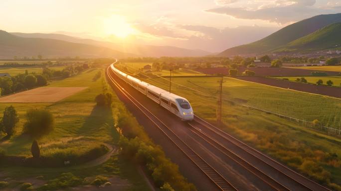 高速铁路飞驰：航拍壮观的高铁列车穿梭画面
