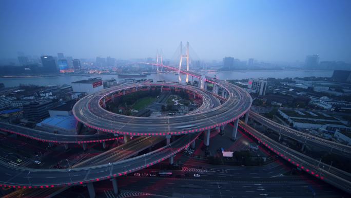 上海南浦大桥日转夜开灯延时4K
