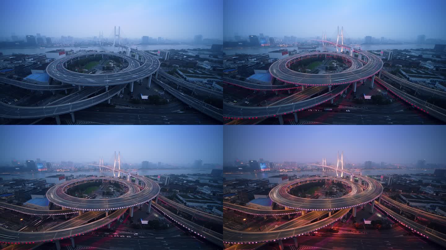 上海南浦大桥日转夜开灯延时4K
