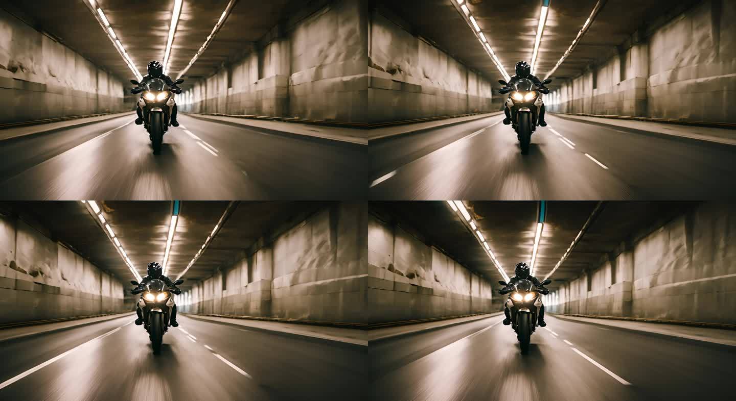 摩托车穿越城市隧道