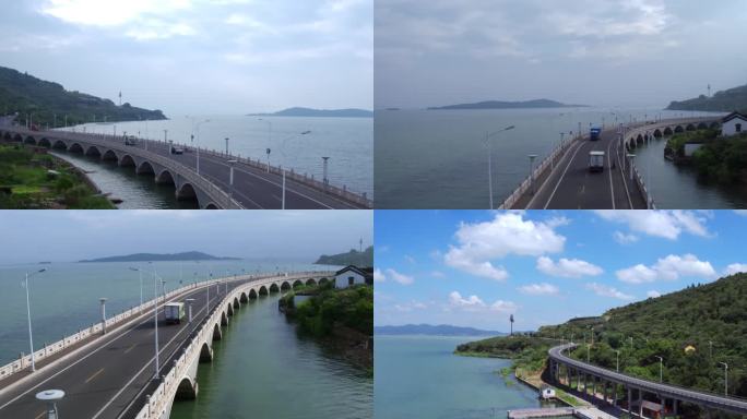 4k-货车行驶在环湖公路太湖环湖美景