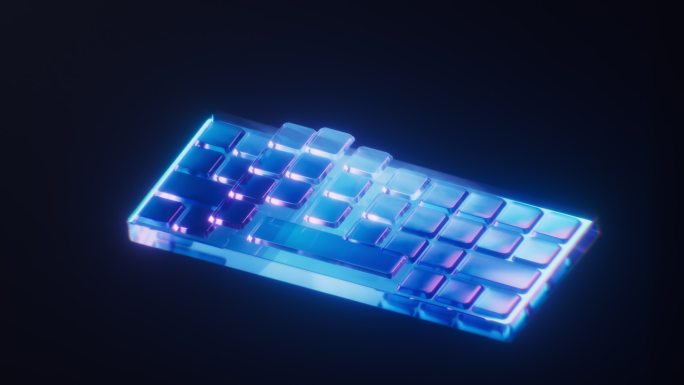电脑键盘与霓虹灯光效果动画3D渲染
