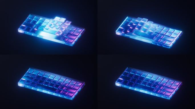 电脑键盘与霓虹灯光效果动画3D渲染