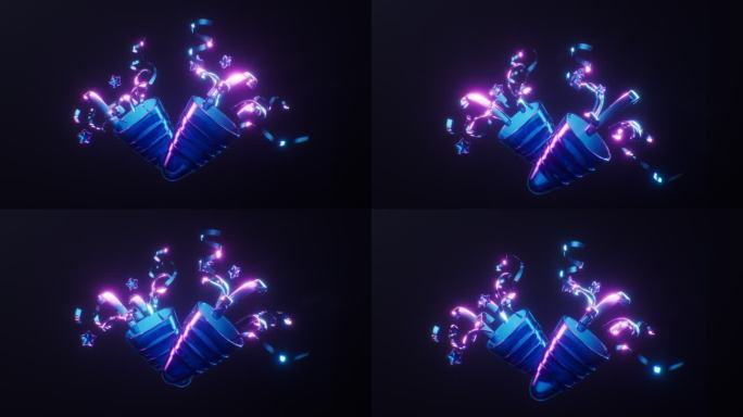 烟花与霓虹灯光效果节日元素3D渲染