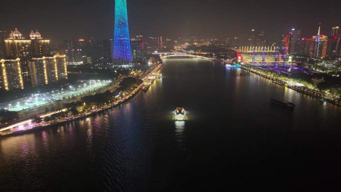 广州海珠区阅江西路猎德大桥夜晚夜景珠江航