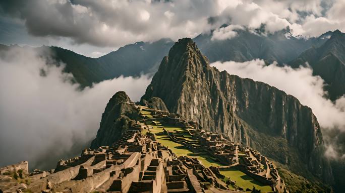 南美洲秘鲁库斯科有云的马丘比丘