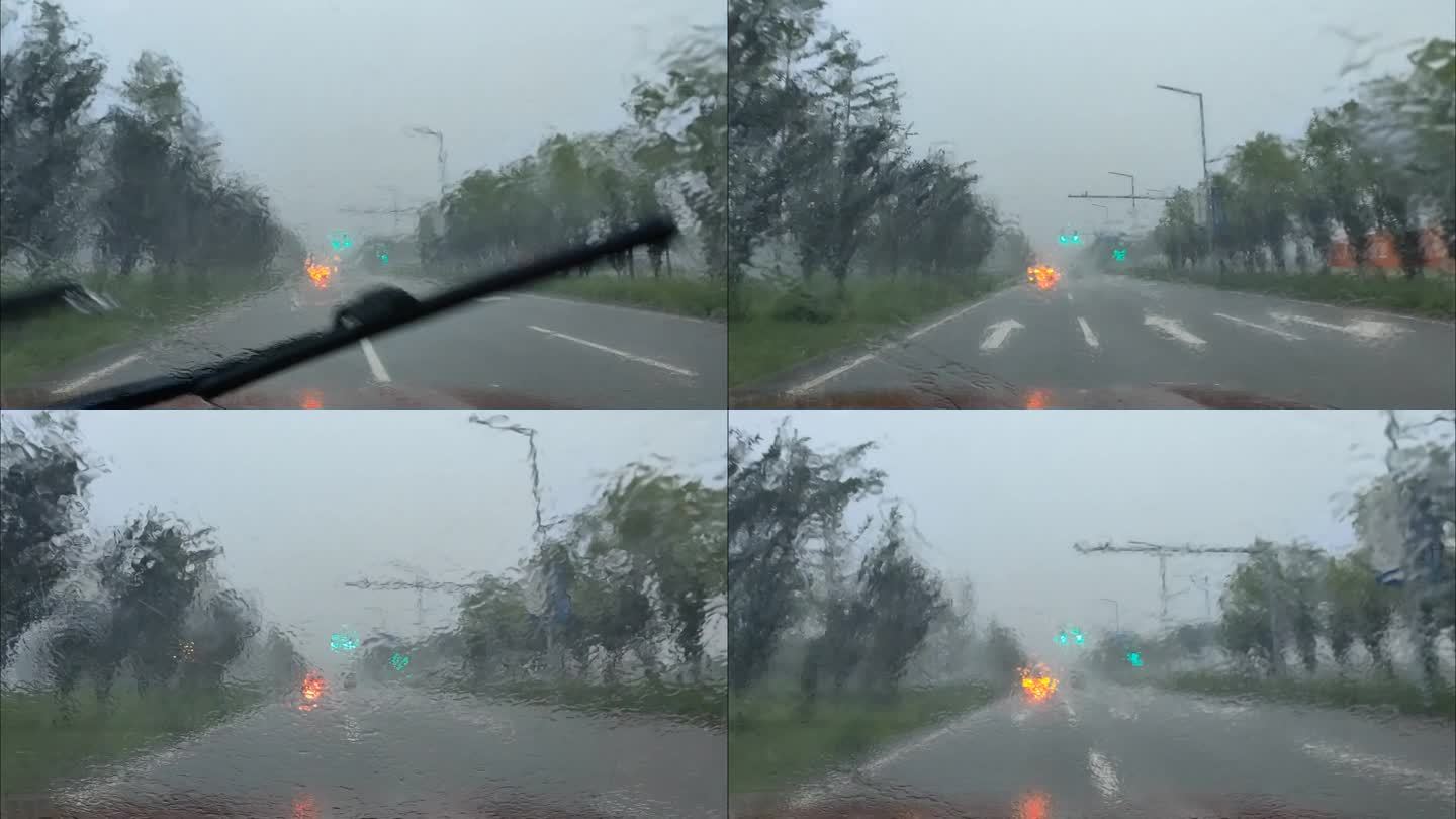 大雨中开车，雨刷不停