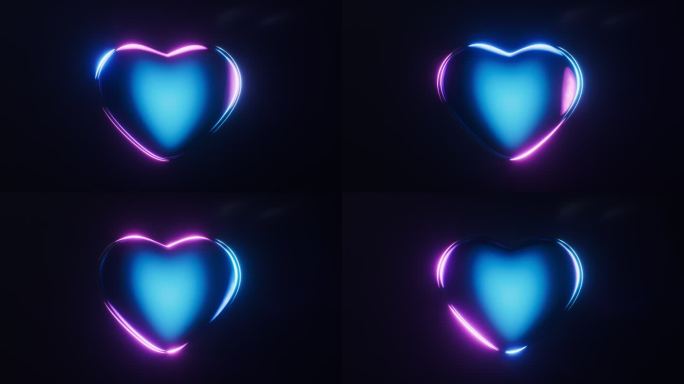 爱心与霓虹灯光效果循环动画3D渲染