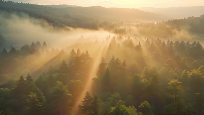天然氧吧森林光影森林晨雾树林唯美阳光树