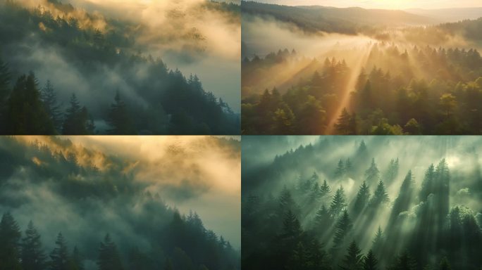 天然氧吧森林光影森林晨雾树林唯美阳光树