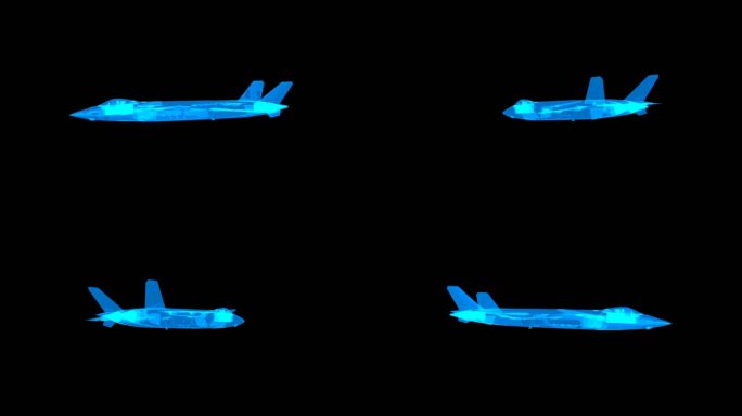 蓝色科技线条全息J20飞机透明通道素材