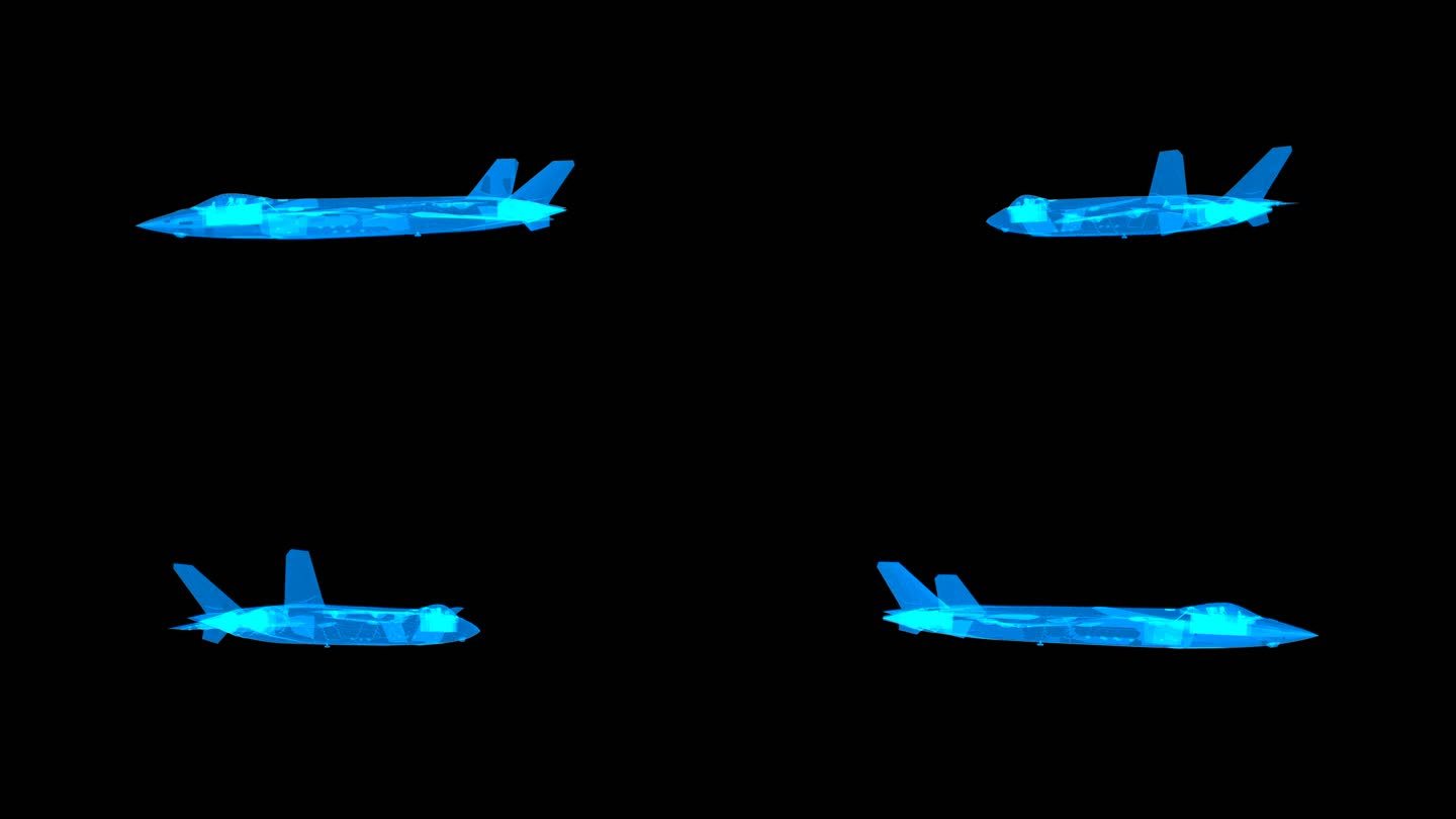 蓝色科技线条全息J20飞机透明通道素材