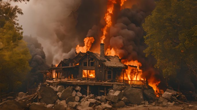 加利福尼亚山火烧毁的房屋废墟