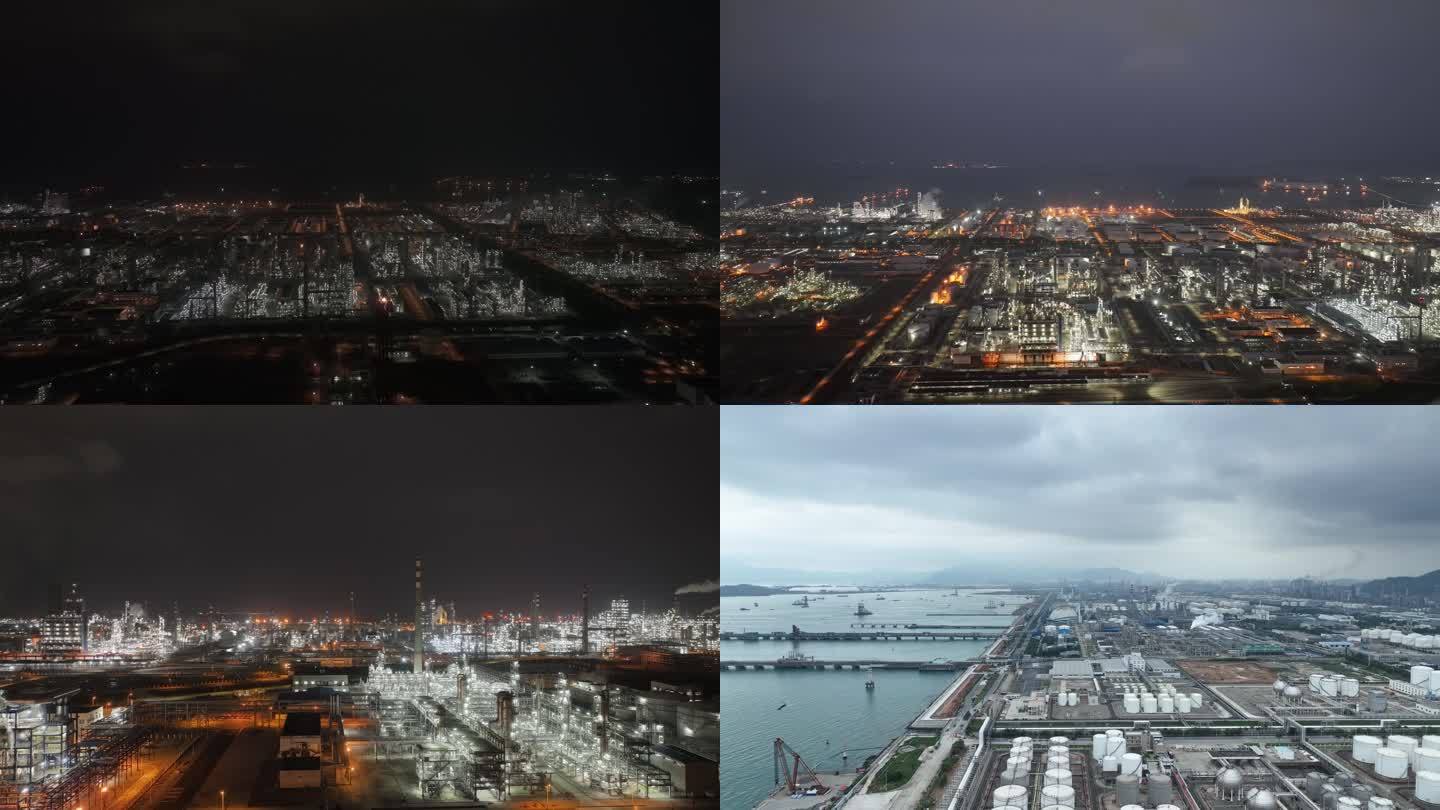 4K航拍大亚湾石化区石油冶炼夜景延时拍摄