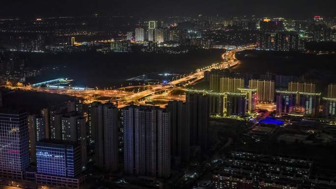 泰安城市夜景航拍视频高清