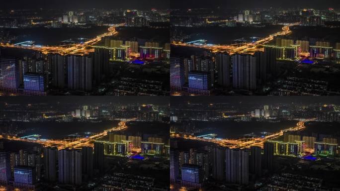 泰安城市夜景航拍视频高清