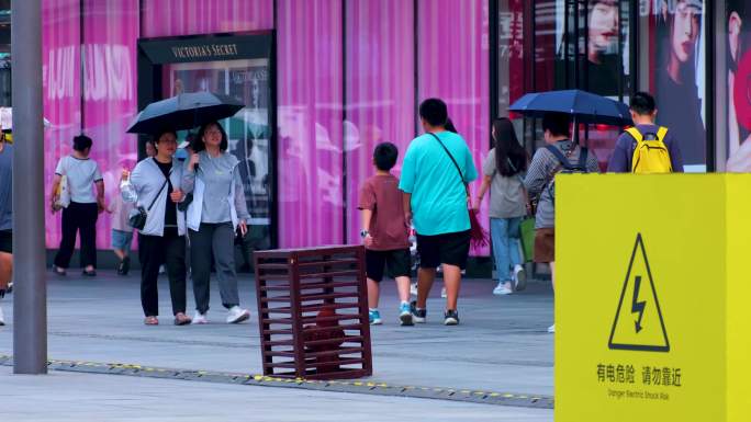 城市夏天暑假酷暑高温炎热街道人群人流街景